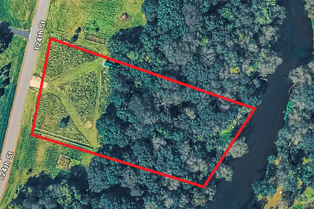 2+ surveyed and build-ready acres for sale with 211 ft of private frontage on the Apple River just north of New Richmond, WI in St. Croix County.